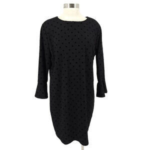 Old Navy Shift Dress Black Jack Polka Dot Bell Long Sleeve Zip Back LBD